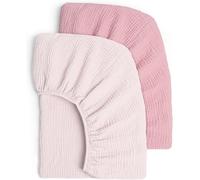 Letnerny-Lot De 2 Draps-Housses En Mousseline Pour Lit D'enfant - Doux Et Respirant - Pour Lit De Voyage Et Lit De Bébé - 100 % Coton - 60 X 120 - 70 X 140 Cm - ?Illet Rose