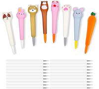 Letnerny-Lot De 26 Stylos À Encre Gel Squishy Mignon Dessin Animé - Stylo À Bille À Encre Noire - Stylo Éponge - Soulagement De L'anxiété - 6 Stylos Animaux De Dessin Animé Avec 20 Mines (Style Aléat