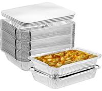 LETNERNY-Lot De 50 Barquettes En Aluminium Jetables Avec Couvercle - 23 X 17 X 5 Cm - Avec Couvercle - Pour La Cuisson, La Pâtisserie, Le Barbecue, La Congélation