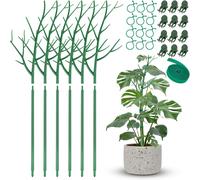 LETNERNY-Lot De 6 Piquets De Support De Plantes De 71,1 Cm Pour Intérieur Et Extérieur, Piquets Durables Résistants Aux Uv Avec 12 Clips Pour Orchidées, 12 Clips Circulaires Et Attache Pour Plantes