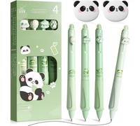 Letnerny-Lot De 6 Stylos Effaçables Noirs Avec Gommes Panda, Stylos Panda Mignons, Stylos À Effacer Animaux, Stylos À Encre Gel Effaçables De 0,5 Mm, Stylos À Encre Gel Effaçables Pour Animaux, Papet