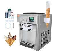Letnerny-Machine À Crème Glacée Commerciale 20 L/H 1800 W 3 Saveurs, Machine À Glace Italienne Trémie 2x4 L, Pré-Réfrigération, Nettoyage Automatique, Pour Yaourt Café Snack-Bar Restaurant Supermarch