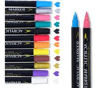 Letnerny-Marqueur Peinture Acylique,12 Couleurs Double Extrémité Feutre Acrylique,Marqueur Peinture Permanen Pour La Pierre, La Céramique, Le Verre, Le Bois,La Toile,1mm Pointe