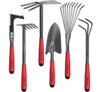 LETNERNY-Outils De Jardinage 6 Pièces, Kit D'Outils De Jardin En Acier Inoxydable Avec Houe 2-En-1, Treulle, Râteaux, Couteau Désherbeur, Finition Martelée, Pour Taille Et Entretien