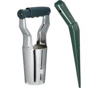 LETNERNY-Plantoirs À Bulbes, Lot De 2, Transplantoir Gradué & Outil À Manche, Pour Le Jardin, Métal, Vert - Argenté