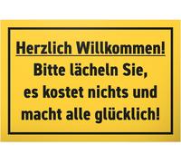 Letnerny-Plaque De Porte En Plastique Avec Inscription Humoristique En Allemand « Willkommen Lächeln » - 30 X 20 Cm - Cadeau D'anniversaire - Idée Cadeau - Décoration Murale