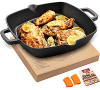 LETNERNY-Poêle En Fonte Prête À L'Emploi - Poêle À Steak Avec Deux Poignées - 26 Cm - Pour Barbecue À Gaz, Four, Charbon