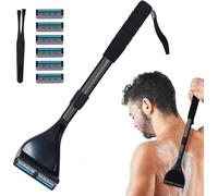 Letnerny-Rasoir Dorsal Pour Homme À Long Manche - Réglable - Épilateur Pour Le Dos - Kit De Lames De Rasoir Diy Sans Douleur Avec 5 Lames - Rasoir Universel À Double Tranchant (Noir)