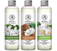Letnerny-Recharges Diffuseur Roseaux De Jasmin & De Coco & De Monoï De Tahiti - Set 3x200ml - Parfum - Desodorisant Maison - Diffuseur De Parfum - Parfum Frais Et De Longue Durée