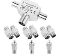 LETNERNY-Répartiteur D'Antenne Tv ¿ 2 Voies, 1 Femelle Vers 2 Mâles Coaxial Avec 7 Adaptateurs De Connecteur D'Antenne Tv, Compatible Avec Câble Tv Et Antenne, Boîtier En Métal Blindé, Amplificateur