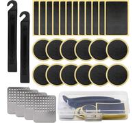 Letnerny-Rustine Velo Kit Reparation Velo 30 Pièces Kit De Réparation De Patch De Pneu De Vélo Patchs Auto-Adhésifs Sans Colle Pour Pneu De Vélo Avec Râpes En Métal Pour Vélos De Route