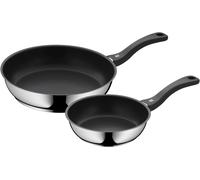 Letnerny-Set De 2 Poêles Devil, Poêle À Frire 28 Cm + 20 Cm, Poêle À Induction, Revêtement En Acier Inoxydable Cromargan, Manche En Plastique, Noir