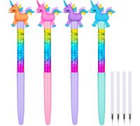 Letnerny-Stylo À Bille, 4pcs Stylo Bille Licorne, Quicksand Pen Stylos Gel Kawaii Recharge Stylos À Sable Mouvant Fournitures Scolaires De Papeterie (Grande Licorne)