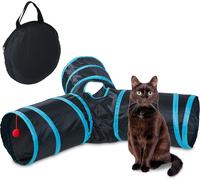 Letnerny-Tunnel Pour Chat, 3 Voies, Hxlxp Env. 25 X 92 X 85 Cm, Jouet Interactif, Petits Animaux, Nylon, Noir/Bleu
