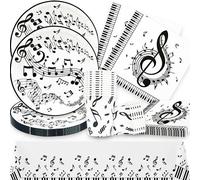 Letnerny-Vaisselle De Fête Musicale, 61 Pièces De Décorations Danniversaire De Musique, Ensemble De Thème De Note Clé De Piano, Y Compris Assiette À Musique, Tasse, Serviette En Papier, Nappe Musical