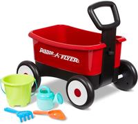 LETNERNY-Walker Wagon Avec Outils De Jardinage, Chariot De Marche À Pousser Et À Tirer, Chariot 2-En-1 Rouge, De 1 À 4 Ans
