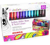 Letnerny-Zebra Doodler'z Lot De 60 Stylos À Encre Gel 1,0 Mm Couleurs Tendance, Pailletées, Fluo Et Pastel