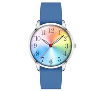 Letoff Montre analogique classique, cadran arc-en-ciel avec chiffres arabes, bracelet en silicone, étanche à 30 m, bleu, Montre décontractée