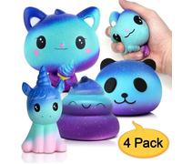 Letouch 4 Pcs Desire Deluxe Squishy Kawaii Squishies Pack - Soft Geant Galaxy Animal Anti Stress Jouets pour Garçons et Filles