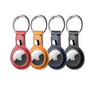 LETREEN AirTag Étuis de Protection en Cuir, Lot de 4 AirTag Porte Clé, Étui Anti-Rayures Portable pour AirTags, Housse de Protection AirTags Key Finder pour Clés, Enfants, Animaux de Compagnie