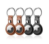 LETREEN AirTag Étuis de Protection en Cuir, Lot de 4 AirTag Porte Clé, Étui Anti-Rayures Portable pour AirTags, Housse de Protection AirTags Key Finder pour Clés, Enfants, Animaux de Compagnie
