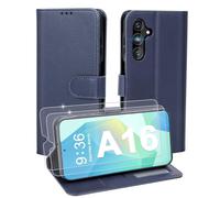LETREEN Coque pour Samsung Galaxy A16 avec Verre Trempé, étui Cuir PU Magnétique, Housse de Fonction Stand Video Porte Carte Credit à Rabat pour Samsung A16 5G/4G