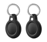 LETREEN Lot de 2 Coque Étanche pour AirTag avec Porte-Clés, Corps Complète Étui Housse de Air Tag Anti-Rayures avec Couverture Frontale Porte-Clefs Support pour Apple Air Tag - Noir