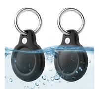 LETREEN Lot de 2 Coque Étanche pour AirTag avec Porte-Clés, Corps Complète Étui Housse de Air Tag Anti-Rayures avec Couverture Frontale Porte-Clefs Support pour Apple Air Tag - Noir