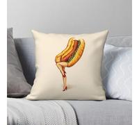 Let's All Go To The Lobby Taie d'oreiller carrée en polyester et lin avec fermeture éclair Motif Hot Dog Girl