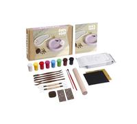 LET'S CLAY Pottery Kit de bricolage pour adultes avec argile sèche à l'air, outils, peintures, pinceaux et tampon avec lettres et chiffres, kit Air Dry pour débutants