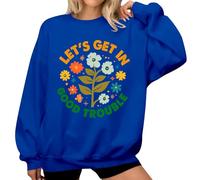 Lets Get In Good Trouble Sweatshirt Floral Graphic Shirts pour femmes, bleu marine, XL