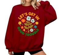 Lets Get In Good Trouble Sweatshirt Floral Graphic Shirts pour femmes, bordeaux, M