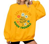 Lets Get In Good Trouble Sweatshirt Floral Graphic Shirts pour femmes, jaune, S