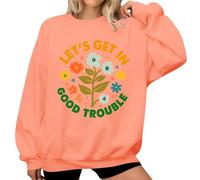Lets Get In Good Trouble Sweatshirt Floral Graphic Shirts pour femmes, Orange, XL