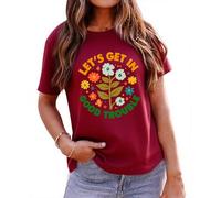 Lets Get in Good Trouble T-shirt graphique floral pour femme, bordeaux, XL