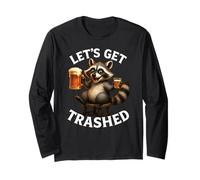 Let's Get Trashed Raccoon Beer Party Humour Summer Manche Longue