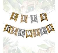 Let's Get Wild Bannière à suspendre Animaux de la jungle Safari pour garçon et fille Thème Wild One Anniversaire Fête prénatale enterrement de vie de jeune fille