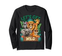 Let's Get Wild Safari Animals Graphique Zoo Fantaisie Manche Longue