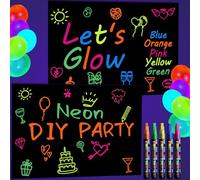 Let's Glow Kit d'accessoires de fête phosphorescents pour photographie comprenant des papiers graffiti noirs et des stylos fluorescents multicolores pour décorations de fête fluo