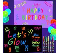Let's Glow Lot de papiers graffiti et stylos fluorescents multicolores pour décoration de fête