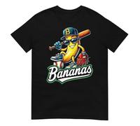 Let's Go Bananas Funny Banana Baseball Player Men Women's Cotton Cool T-Shirt Short Sleeve Clothing Adult