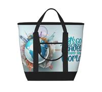 Let's go Travel Around the World Sac isotherme pour la nourriture, sacs de courses isothermes avec fermeture éclair sur le dessus pour voyage, pique-nique