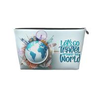 Let's go Travel Around the World Trousse de maquillage pour femme, trousse de maquillage en cuir, jolie trousse de maquillage, Argenté, One Size