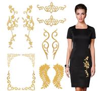 Let'S In Style 12 applique Brodée Florale Dorée Patchs Thermocollants à Fleurs Brodées Appliques en Polyester pour la Décoration de Robes de Mariée la Réparation de Vêtements de Sacs à Dos de Jeans