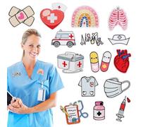 Let'S In Style 15 patch Thermocollant pour Vêtements « Journée des Infirmières » Transferts Thermocollants de Dessins Animés Applique Décorative en Forme de Cœur Arc en Ciel Accessoire