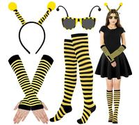 Lets Joy Deguisement Abeille Femme Adulte, Costume de Coccinelle, Kit d'Accessoires de Costume d'abeille, Gants Sans Doigts, Abeille Bas de Jambe Bandeau Abeille Lunettes d'Abeilles Carnaval Party