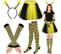 Lets Joy Deguisement Abeille Femme Adulte, Costume de Coccinelle, Kit d'Accessoires de Costume d'abeille, Jupe Tutu d Abeille Gants Sans Doigts, Bandeau Abeille Lunettes d'Abeilles Carnaval Party