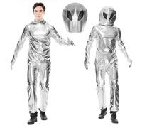 Lets Joy Ensemble de Costume Alien, Costume Alien, Combinaison Alien + Masque Alien, Alien Costume Accessoires, Argent Costume d'Alien, Kits de Deguisement Party Carnaval Cosplay