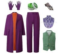 Lets Joy Horreur Killer Costume Carnaval, Deguisement Joker- Hommes, Kits de Déguisement Violet-Joker, Cravate Manteau Pantalon Gilet Gants Accessoires Cosplay (XXL)