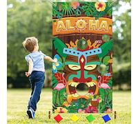 Lets Joy Jeu de Lancer, Jeu de Lancer Hawaïen, Bannière Jeu Lancer pour Enfants, Jeux de Lancer Tiki Bar Aloha Bannière avec 4 Sacs de Haricots, Jeux pour Jardin, Hawaiian de Décoration de Fête (B)